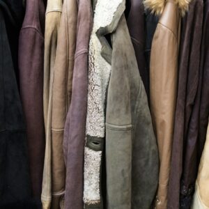 Leather jackets hanging on a workshop rail